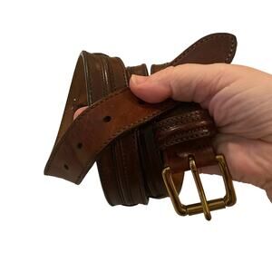 Haggar Brown Leather Belt 36 Brass Buckle Classic Stitched Detail